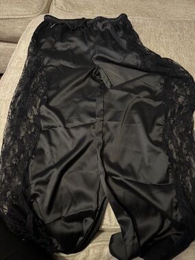Women’s Black Lace-Trim Satin Pants